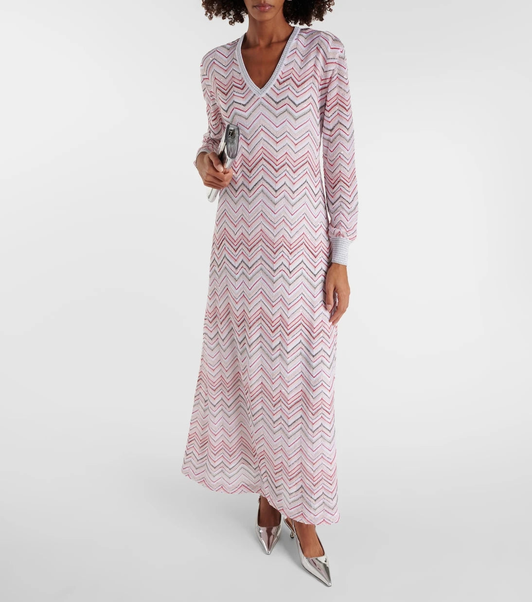 Missoni - فستان طويل بنمط متعرج من نسيج معدني