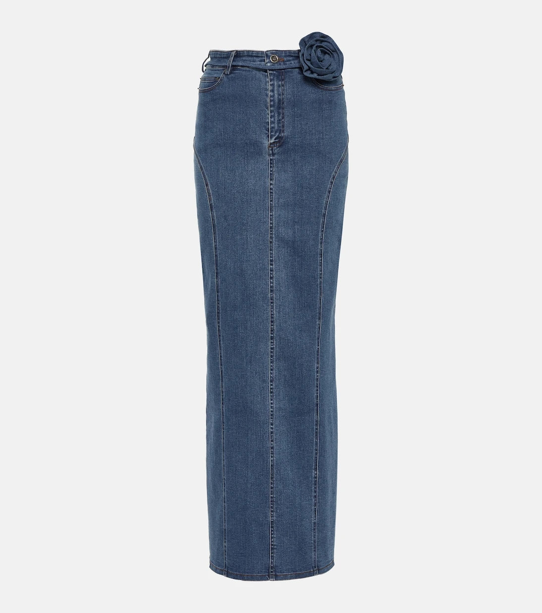 Rotate - Floral-appliqué denim maxi skirt