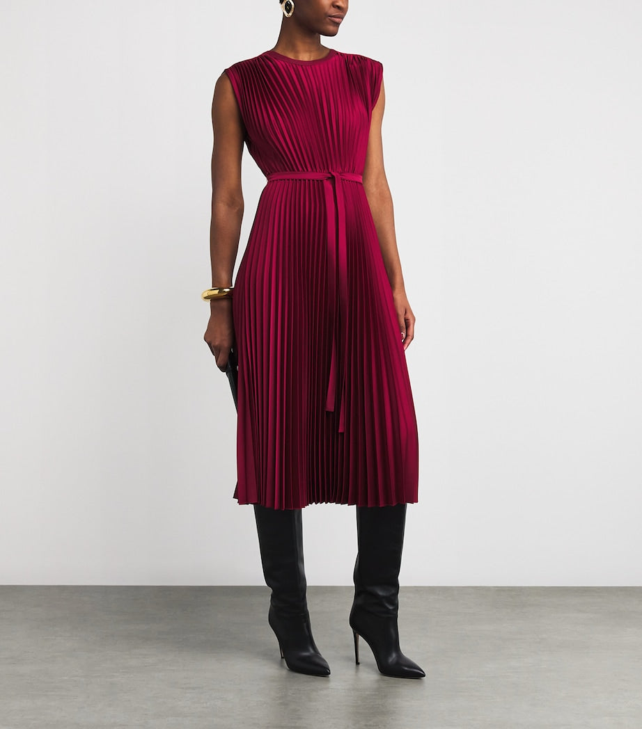 Joseph Red Volta Knit Weave Plissé Midi Dress