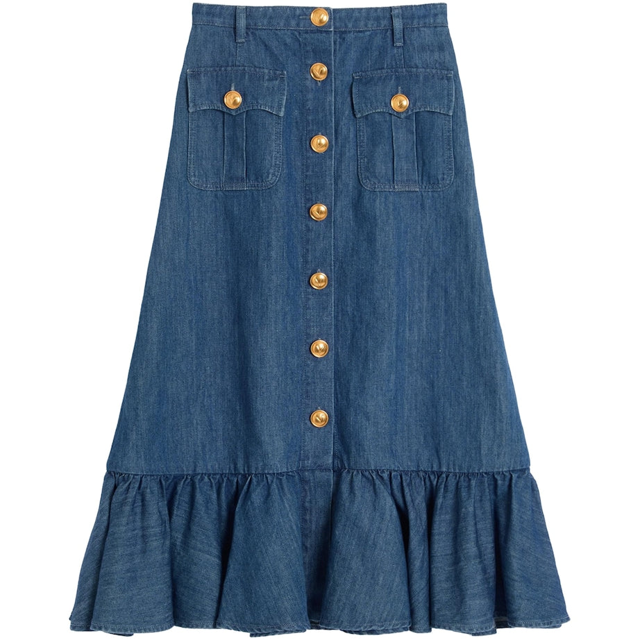 Valentino Blue Denim Midi Skirt