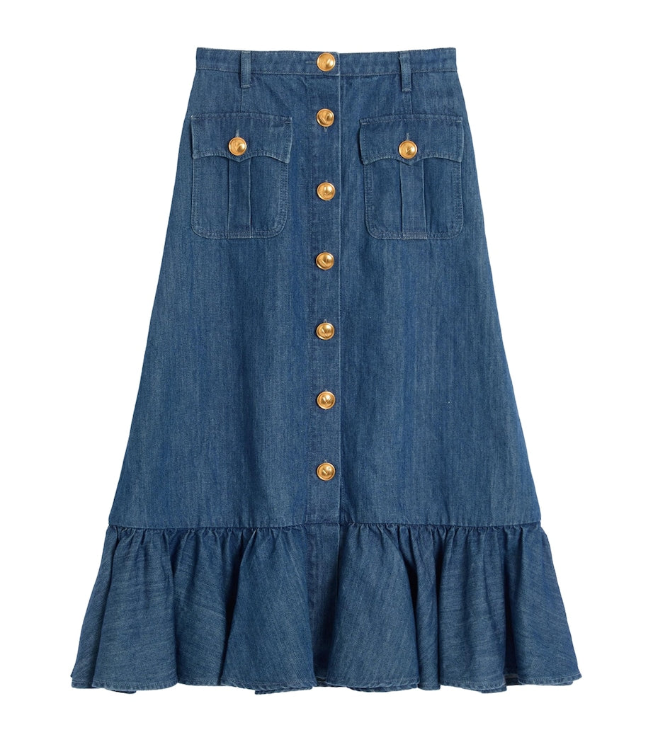 Valentino Blue Denim Midi Skirt