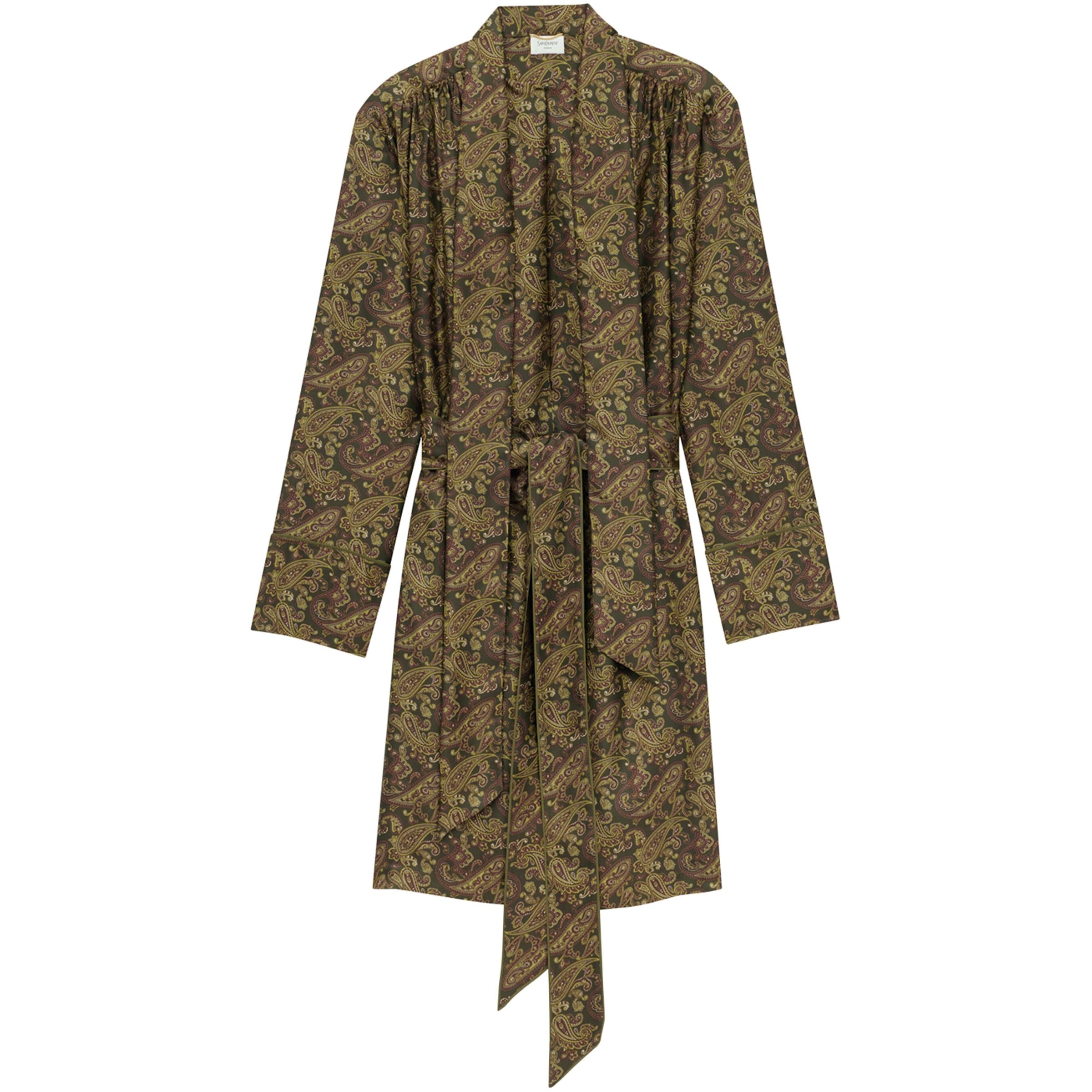 Saint Laurent Grey Silk Paisley Belted Mini Dress