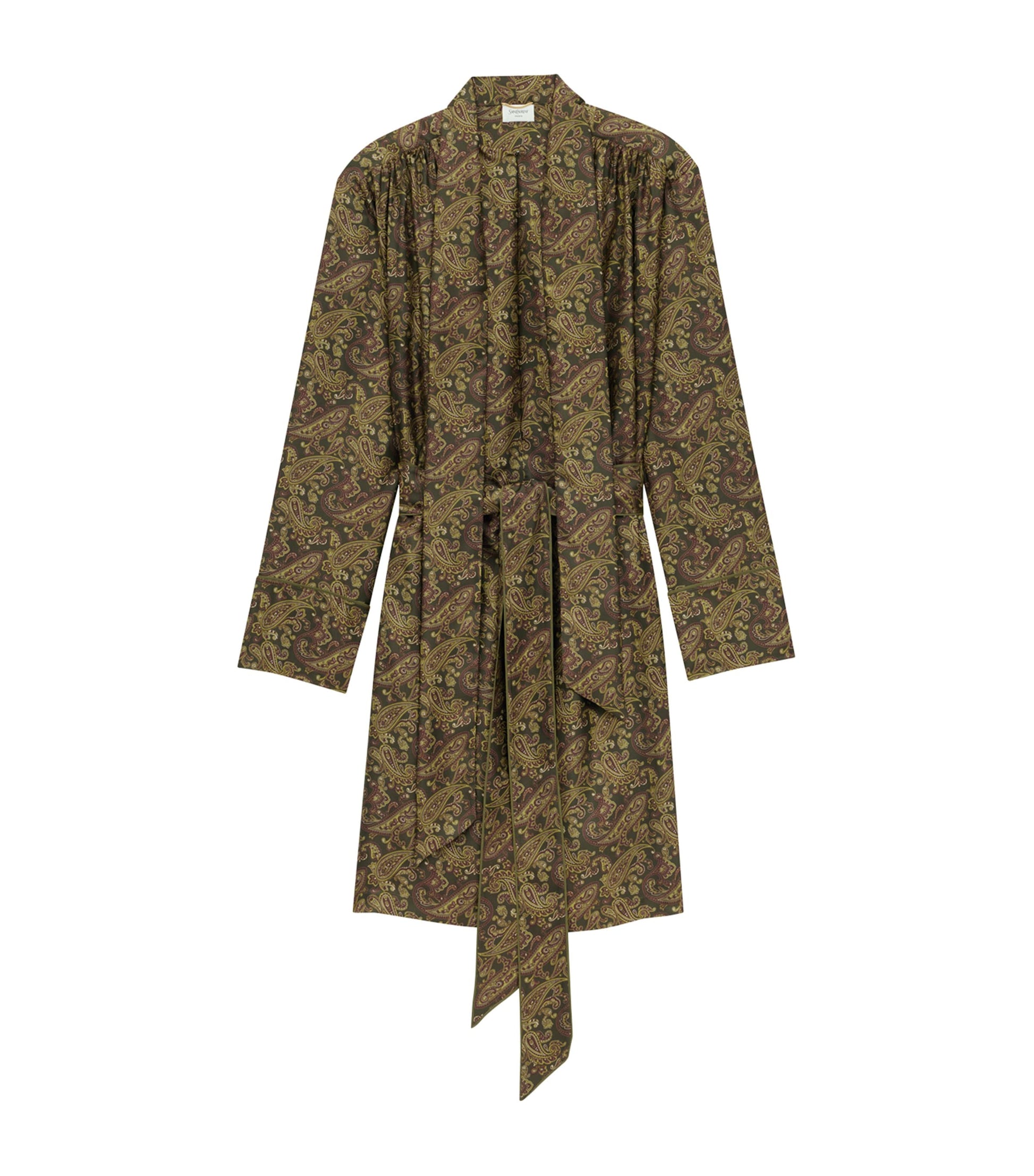 Saint Laurent Grey Silk Paisley Belted Mini Dress