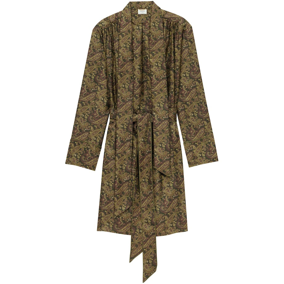 Saint Laurent Grey Silk Paisley Belted Mini Dress