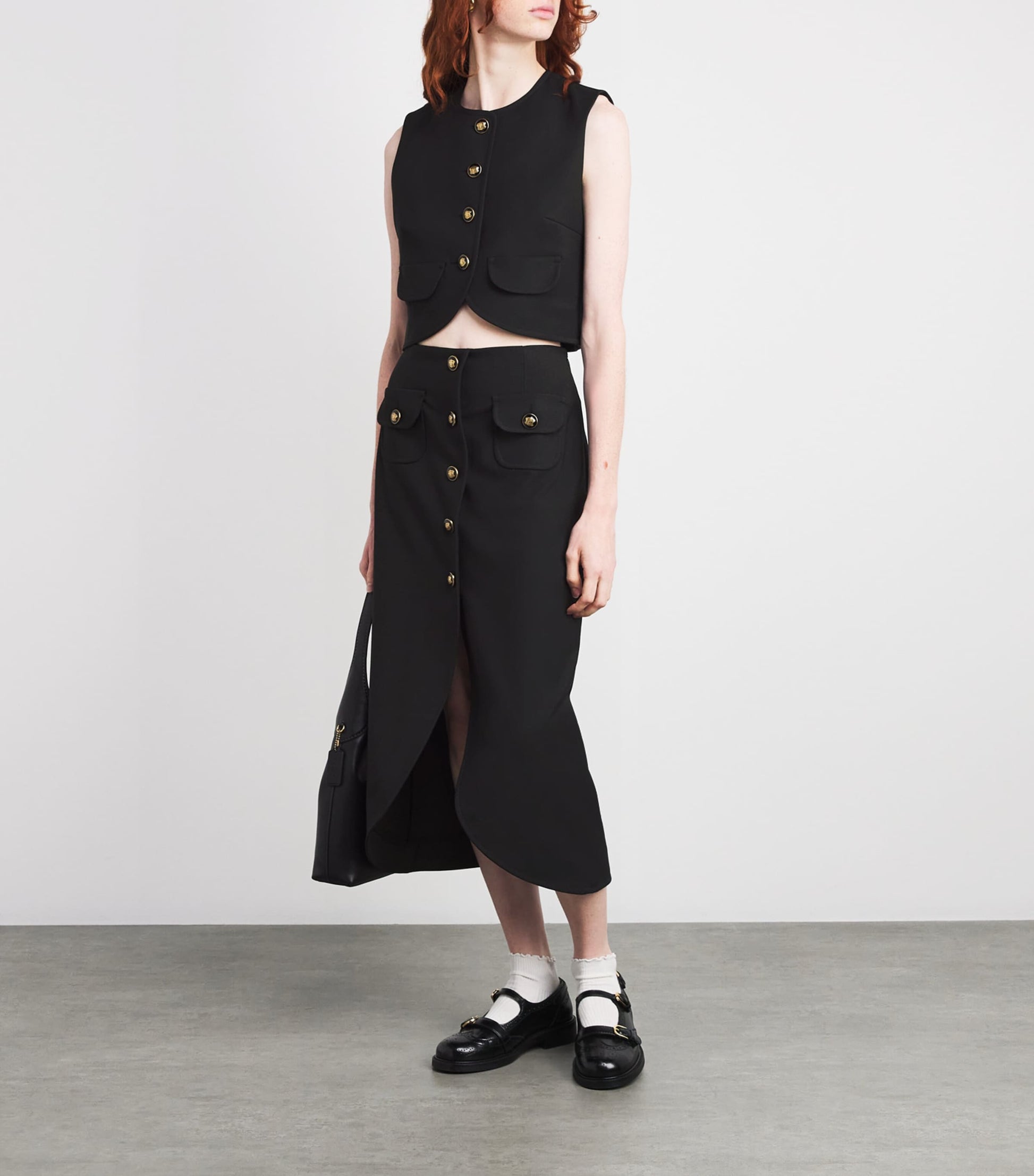 Sandro Paris Black Button-Up Crop Top