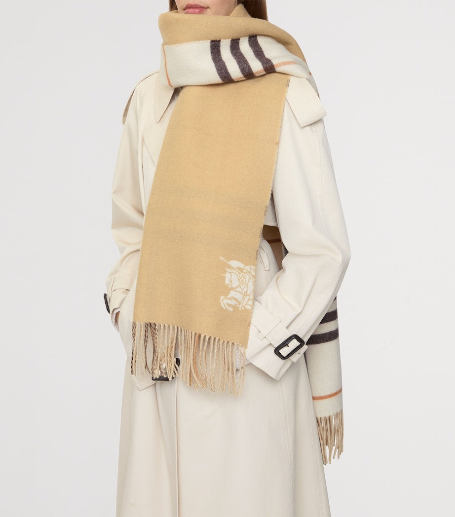 Burberry White Cashmere Wide Reversible EKD Scarf