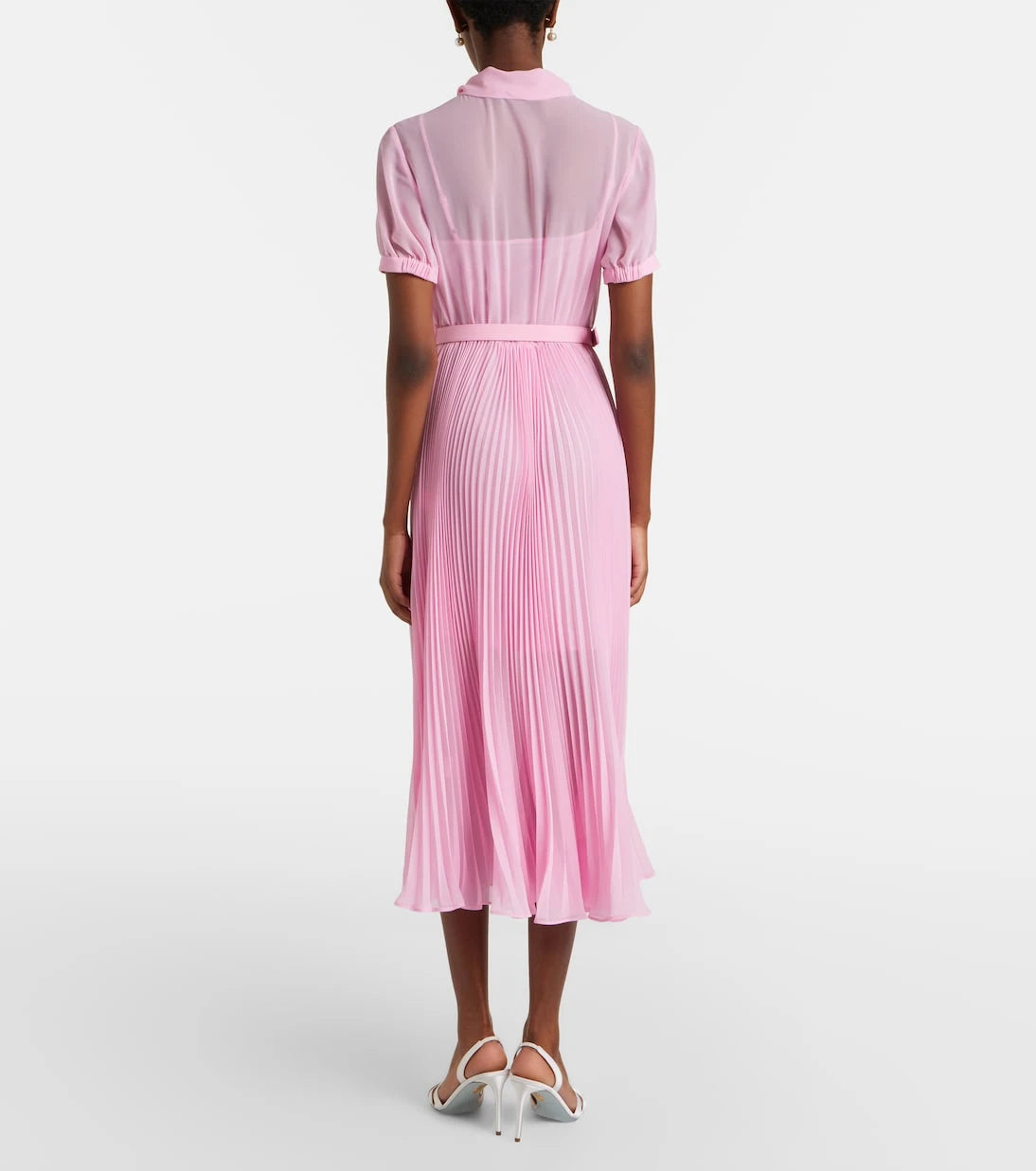 Self-Portrait - Belted tie-neck georgette midi dress