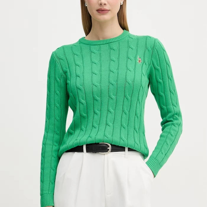 U.S. Polo Assn. пуловер дамски от памук CREW NECK CABLE