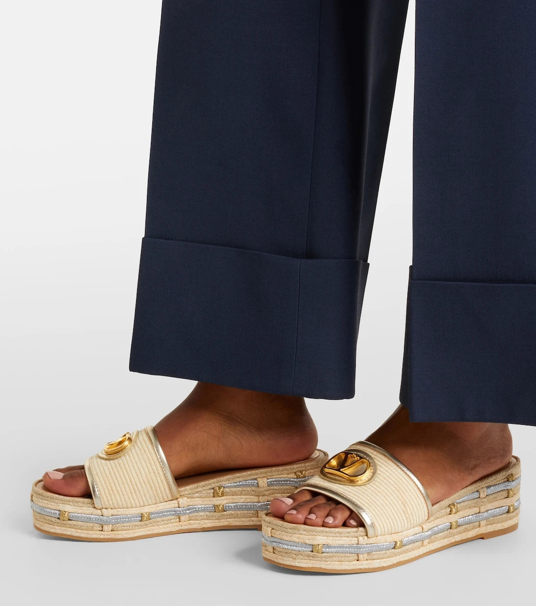 Valentino Garavani - VLogo leather-trimmed espadrille slides