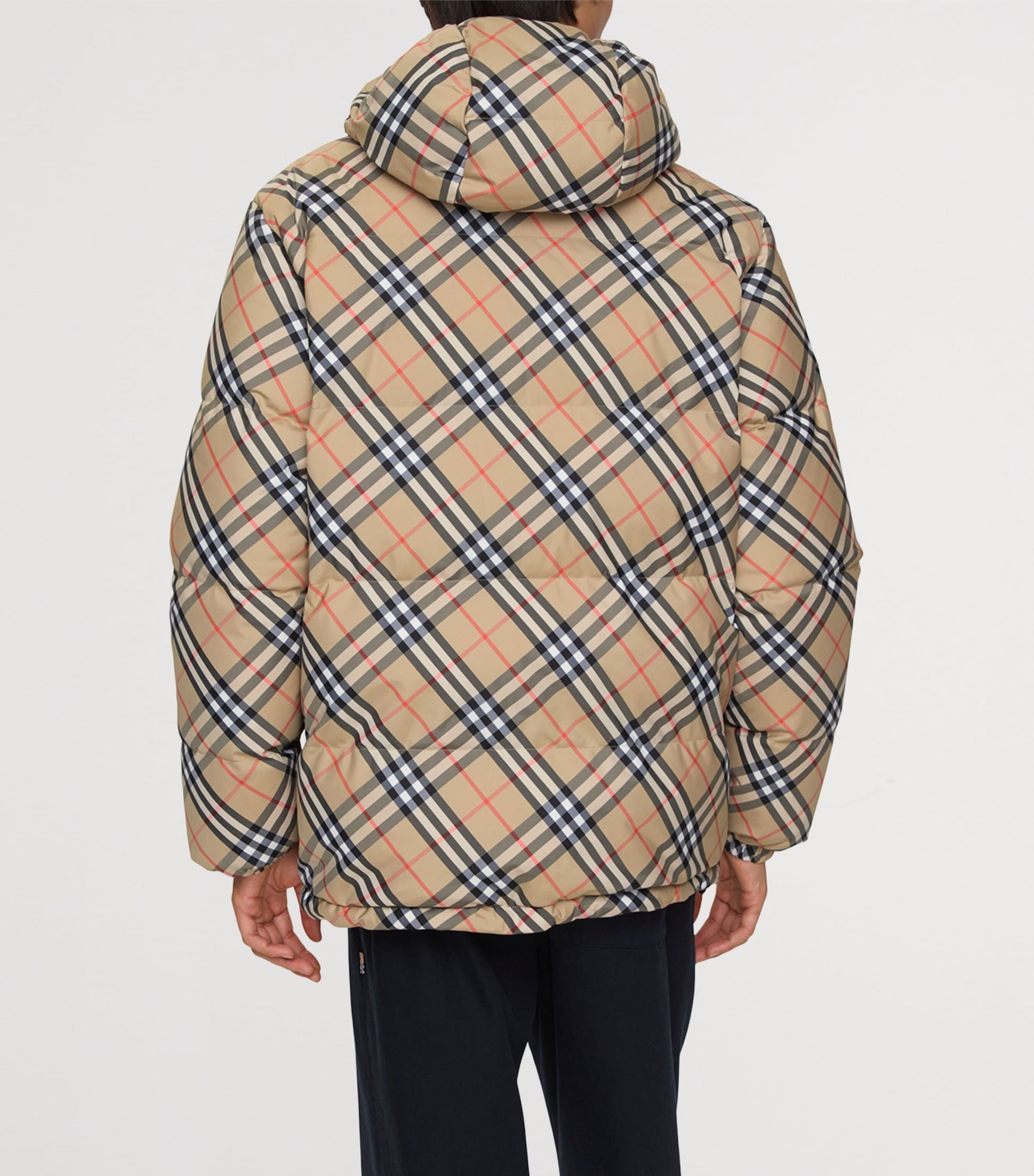 Beige Down Reversible Check Puffer Jacket