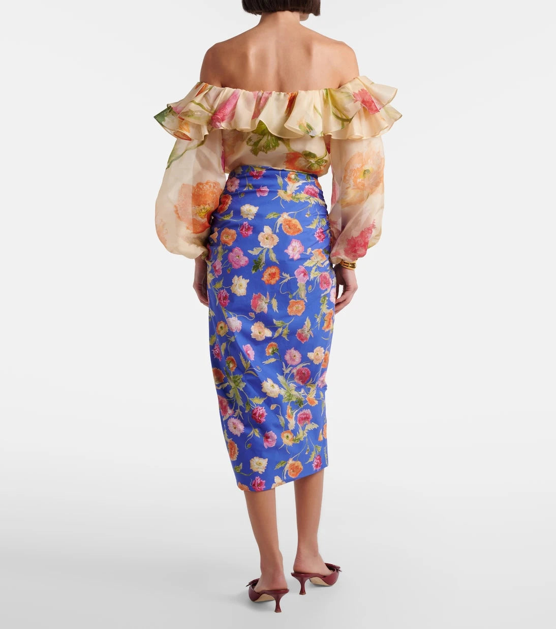 Carolina Herrera - Floral ruched cotton-blend midi skirt