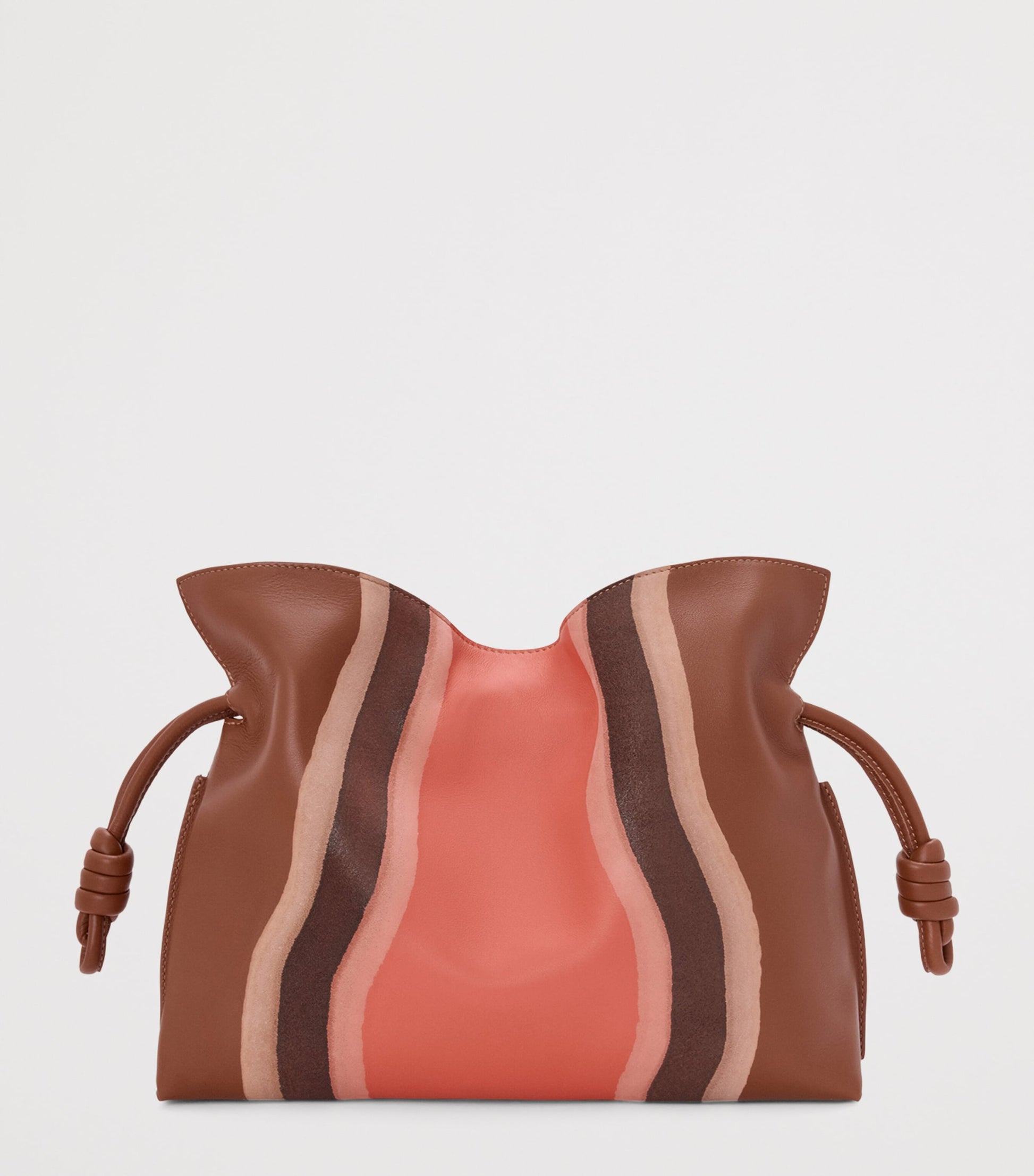 LOEWE Brown Leather Stripe Flamenco Clutch Bag