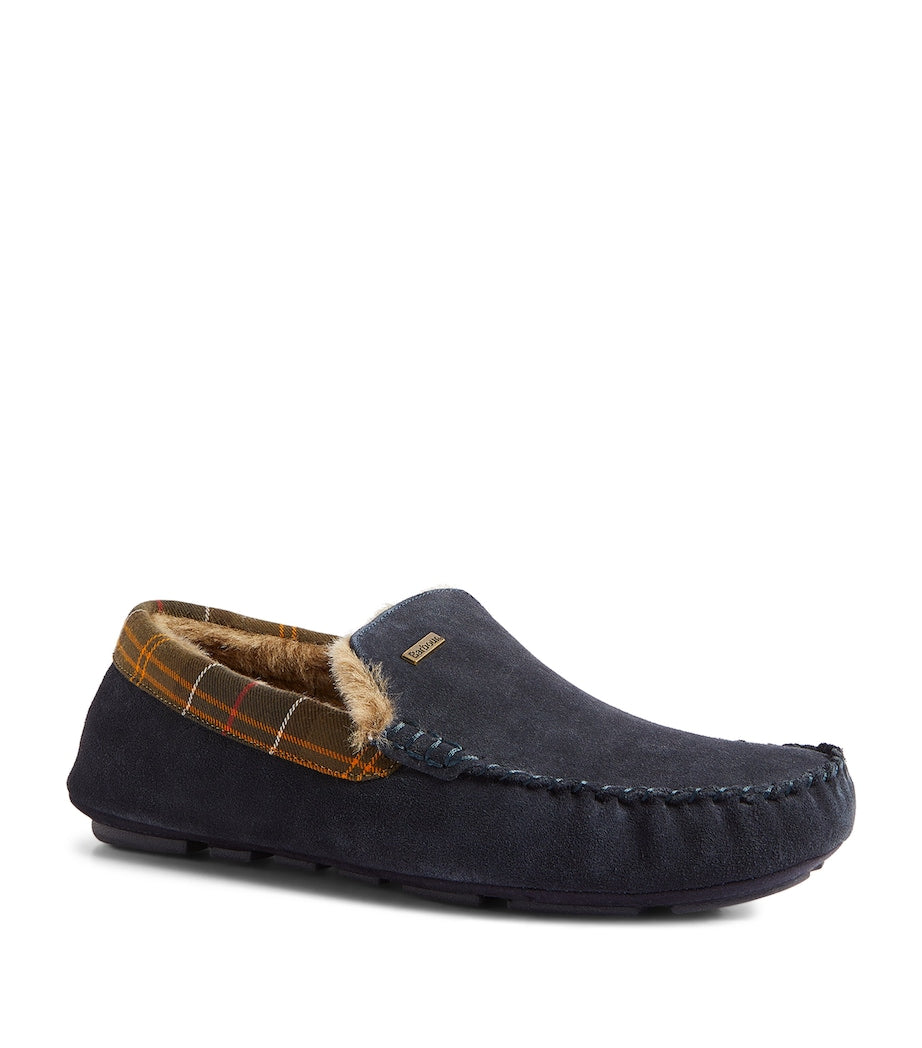 Suede Tartan-Trim Monty Slippers