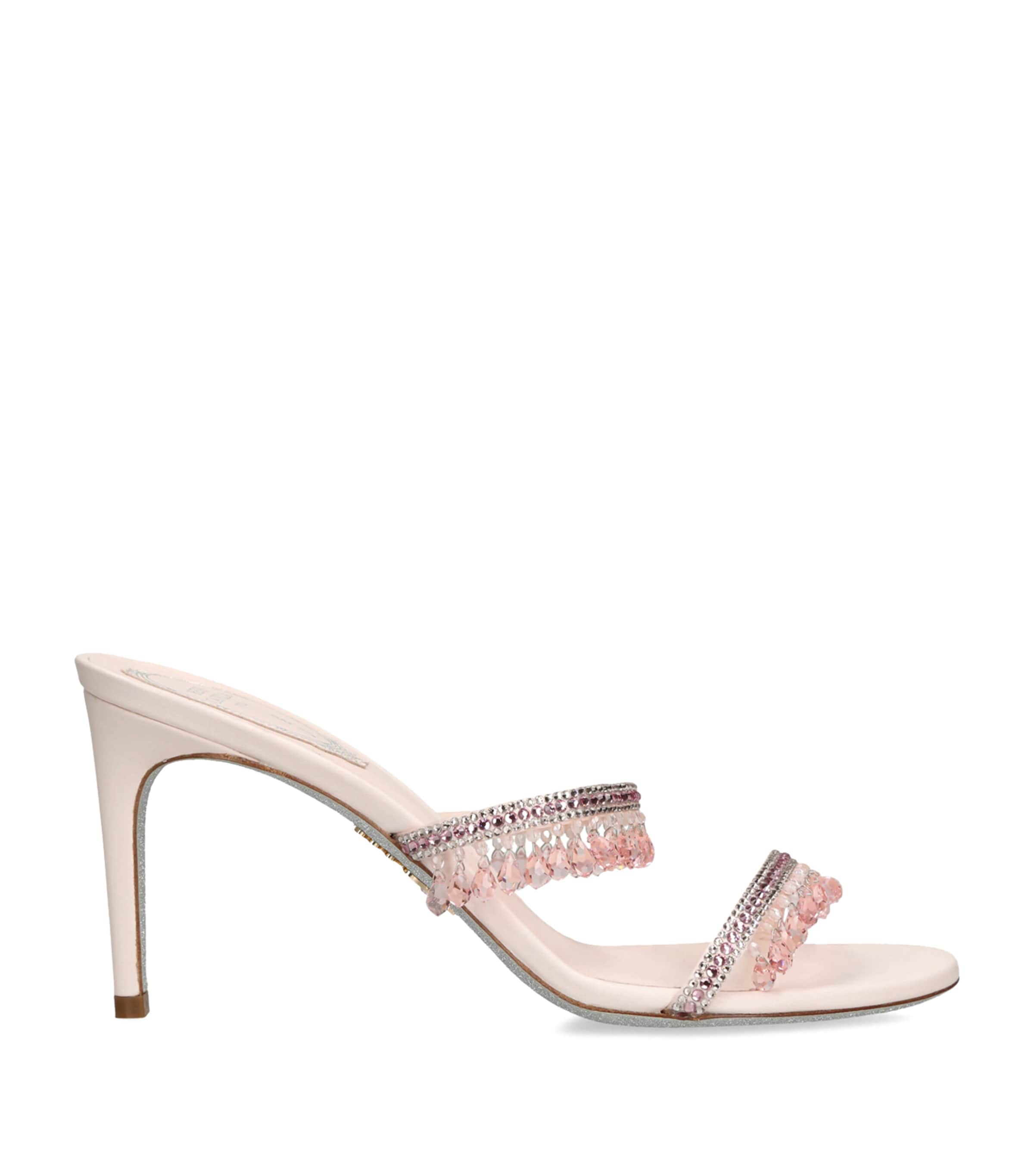 René Caovilla Pink Embellished Chandelier Mules 80