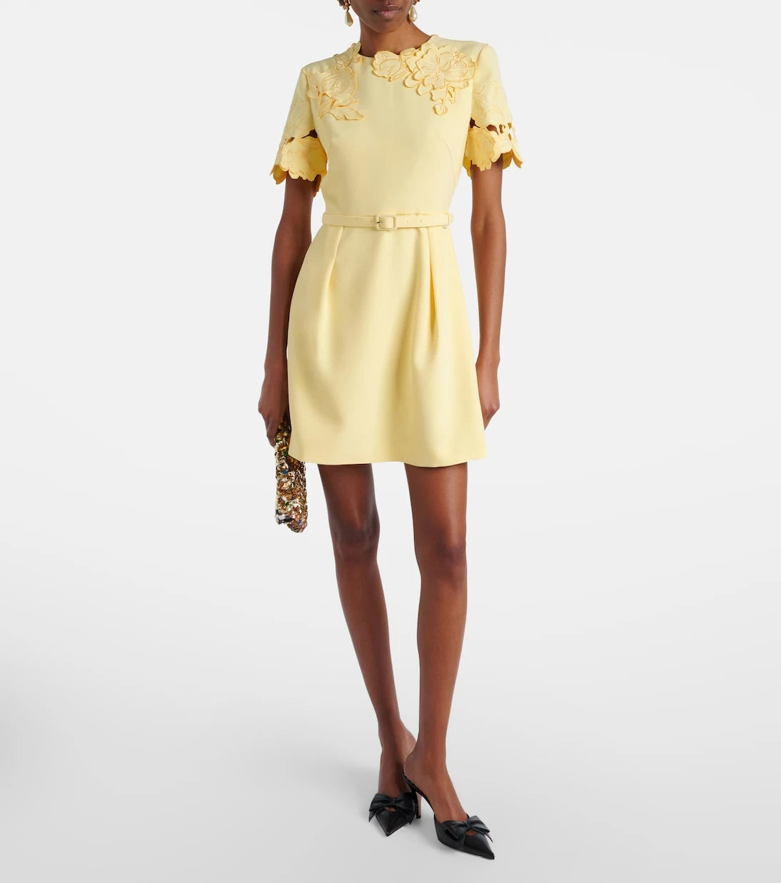 Leo Lin - Aurelie belted floral-appliqué minidress