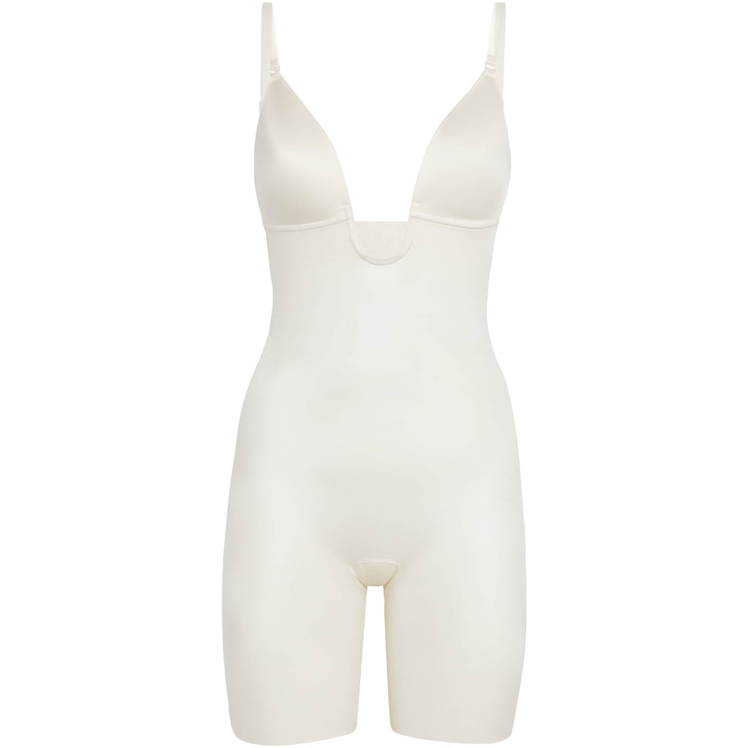 White Suit Your Fancy Plunge Mid-Thigh Bodysuit