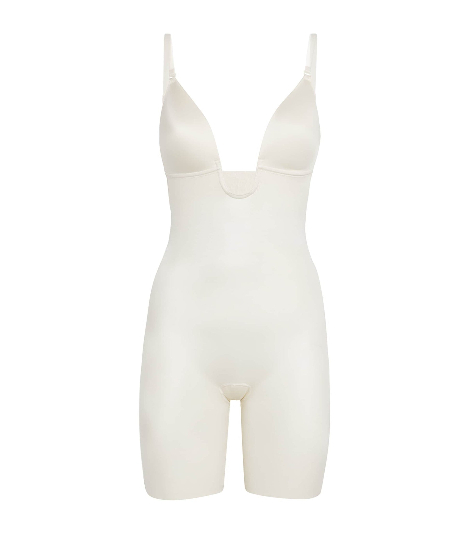 White Suit Your Fancy Plunge Mid-Thigh Bodysuit