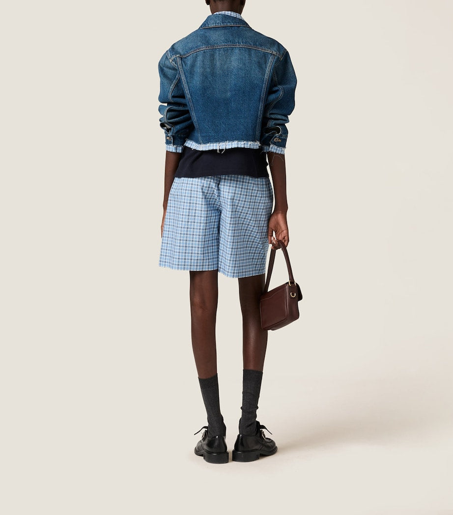 Turquoise Cotton Poplin Check Shorts