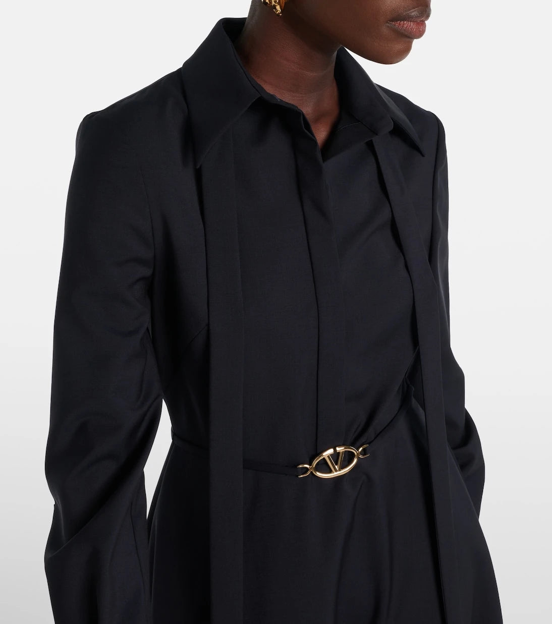 Valentino - Belted logo wool-blend midi dress
