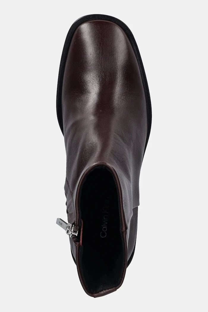Кожени боти Calvin Klein BLOCK HEEL ZIP BOOT LTH