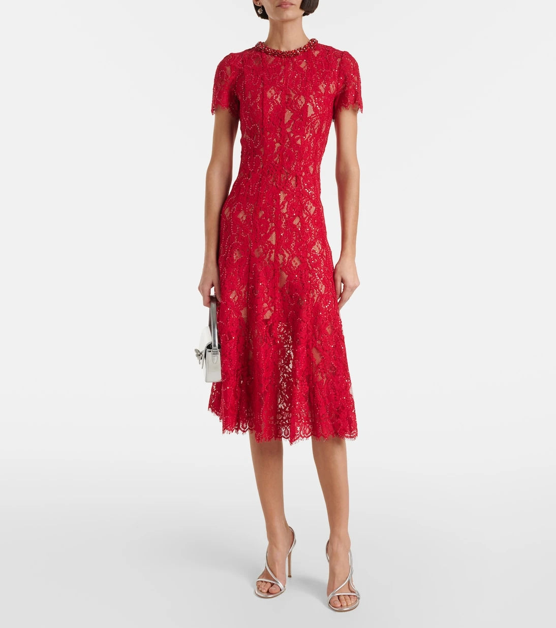 Self-Portrait - Embellished fishnet midi dress