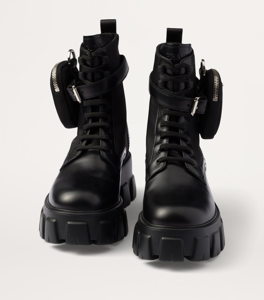 Prada Black Leather Monolith Boots with Pouch 55