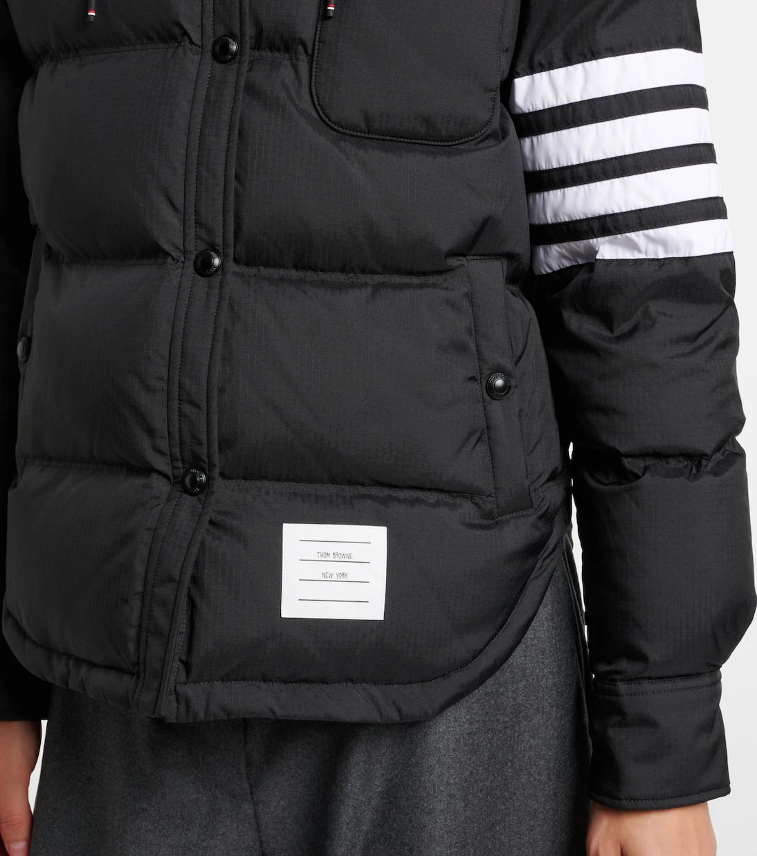 Thom Browne - 4-Bar hooded quilted down jacket