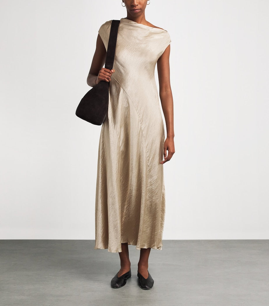 Nude Satin Luster Maxi Dress