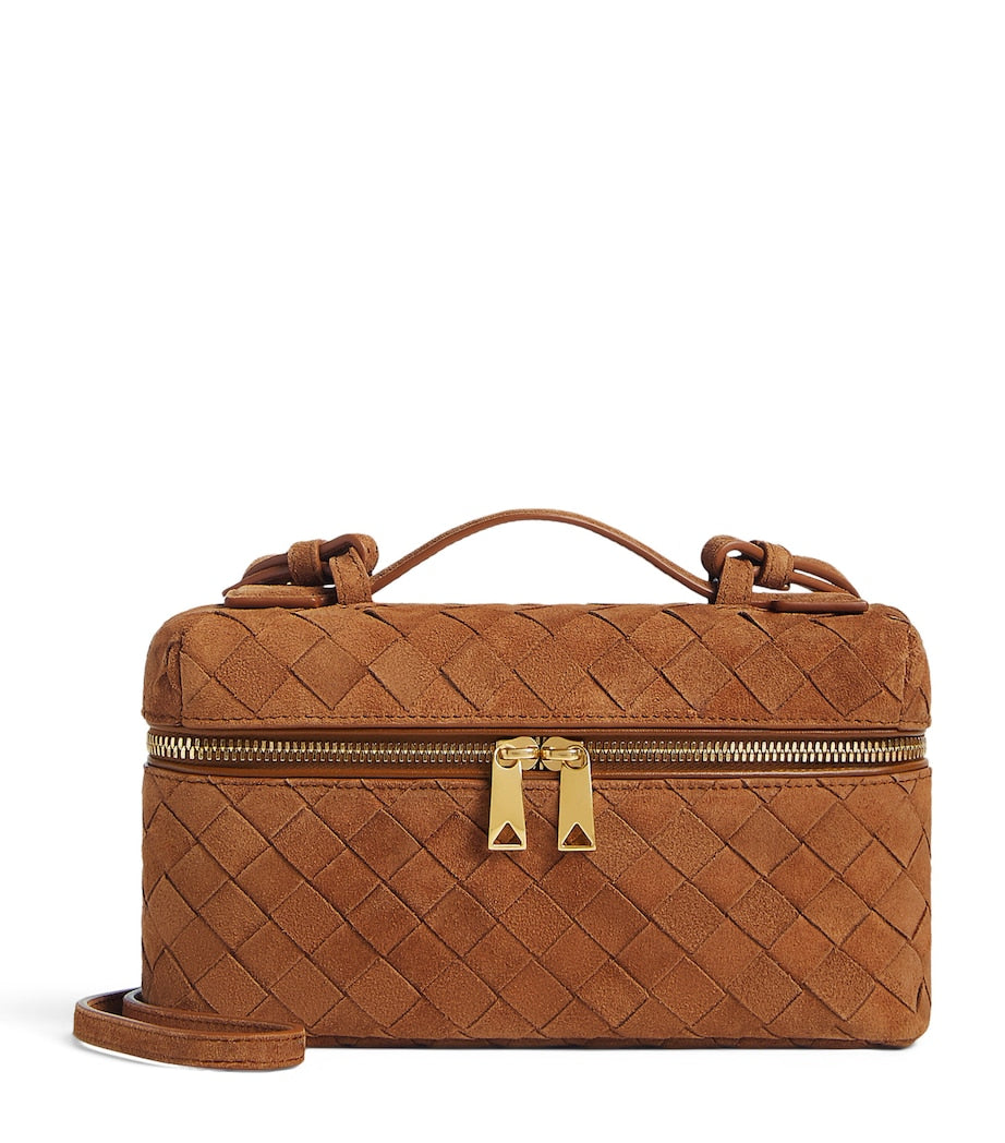 Brown Suede Bang Bang Vanity Case Top-Handle Bag