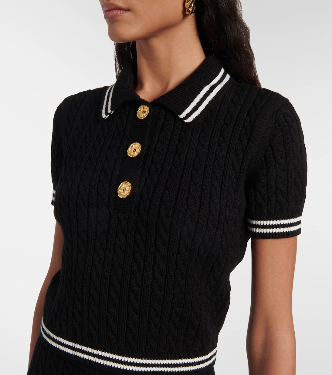 Alessandra Rich - Cable-knit cropped cotton polo shirt