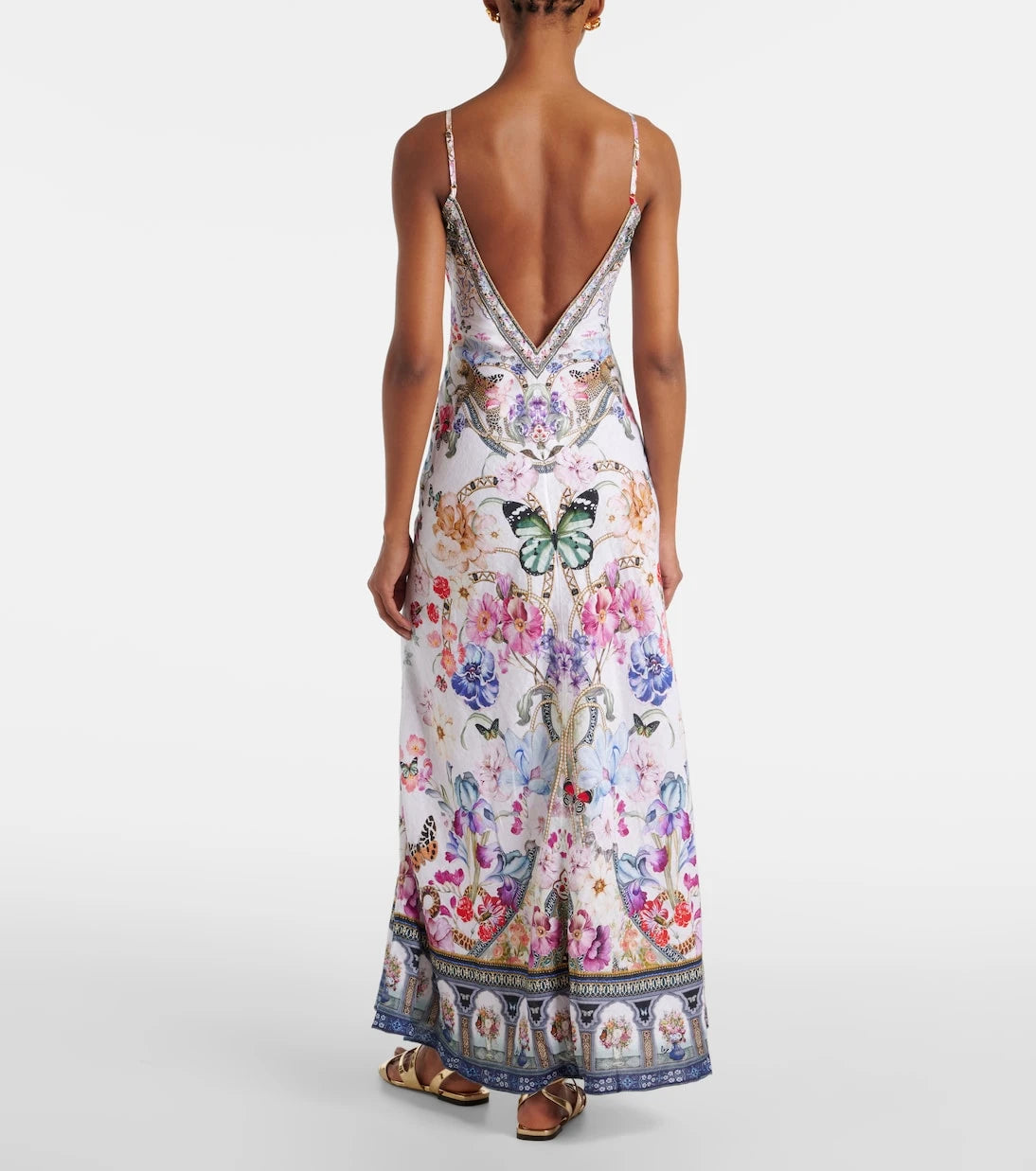 Camilla - Crystal-embellished linen slip dress