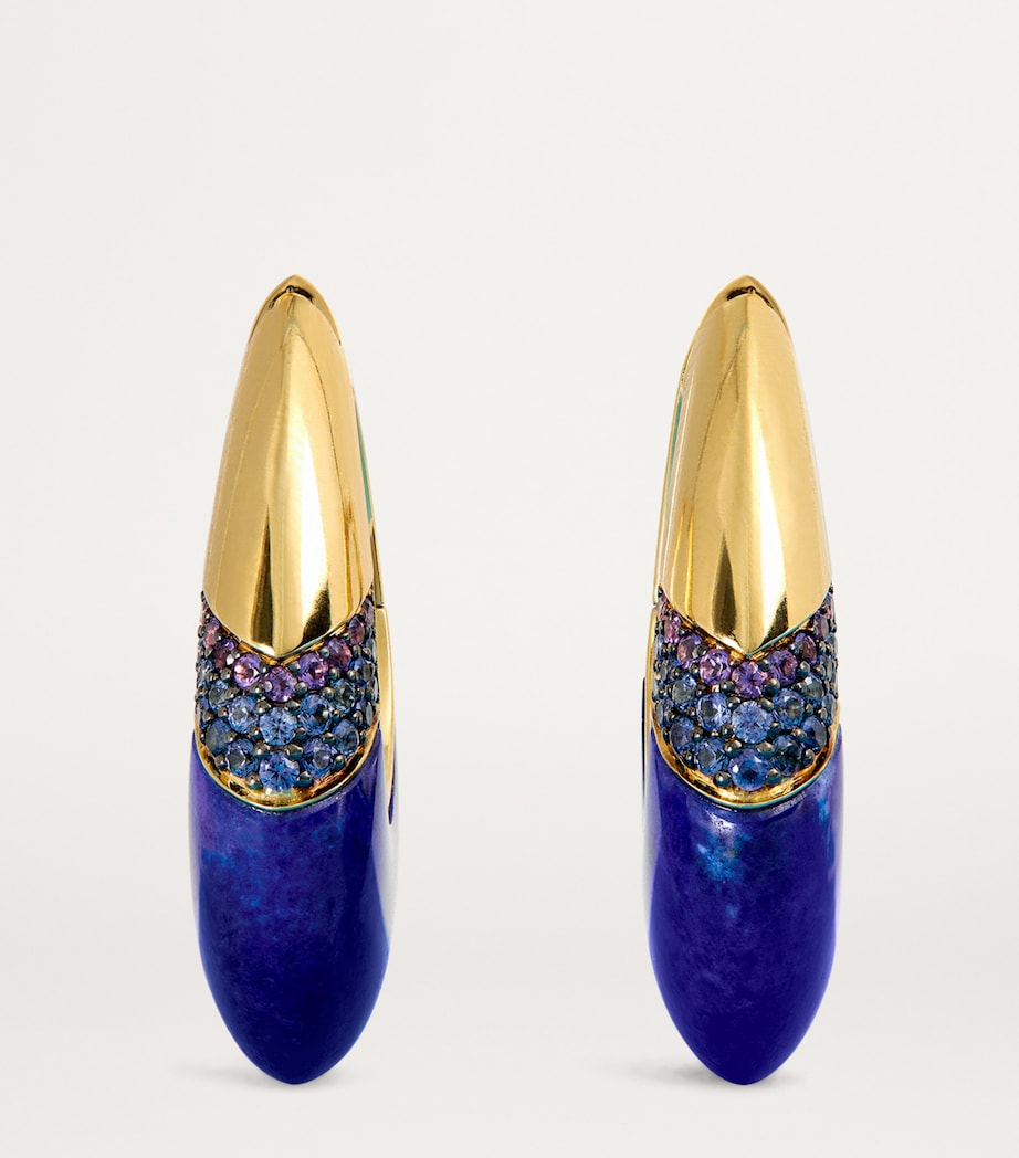 Yellow Gold, Lapis and Sapphire Bernadette Oval Earrings