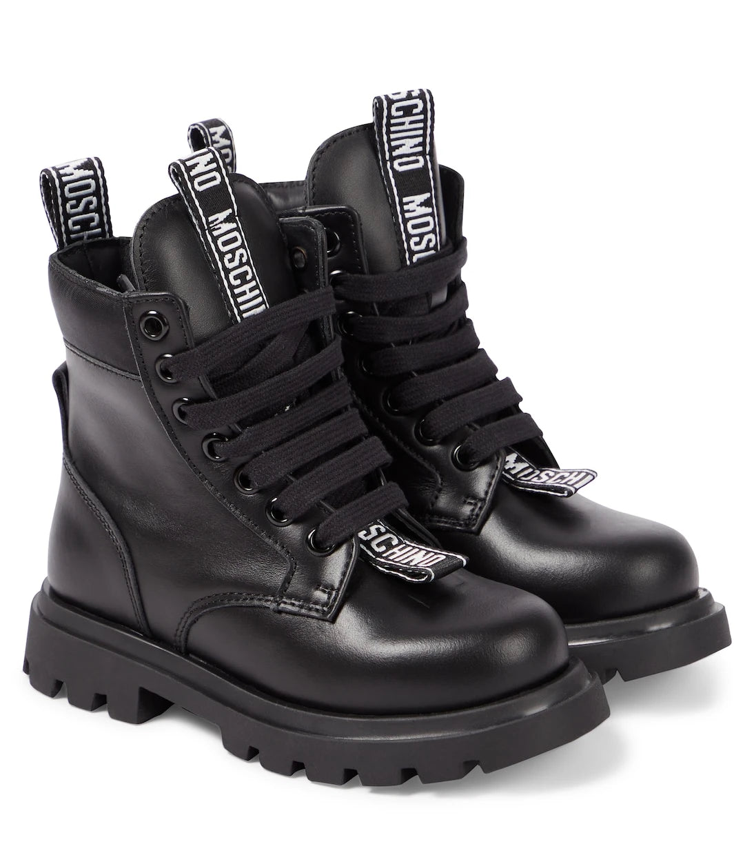 Moschino Kids - Logo leather combat boots