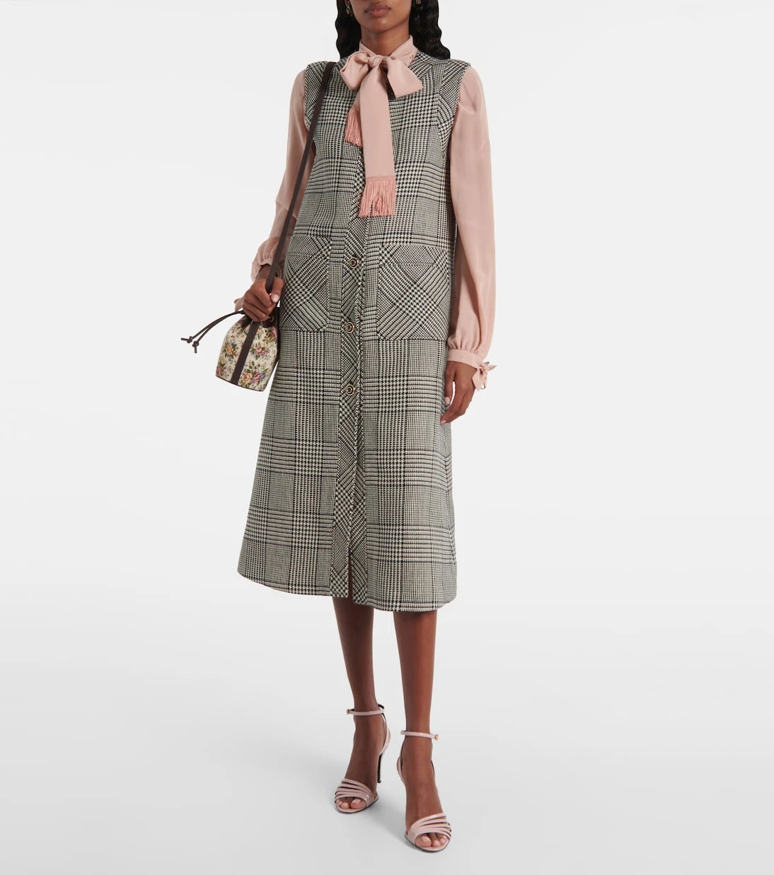 Valentino - Houndstooth virgin wool midi dress