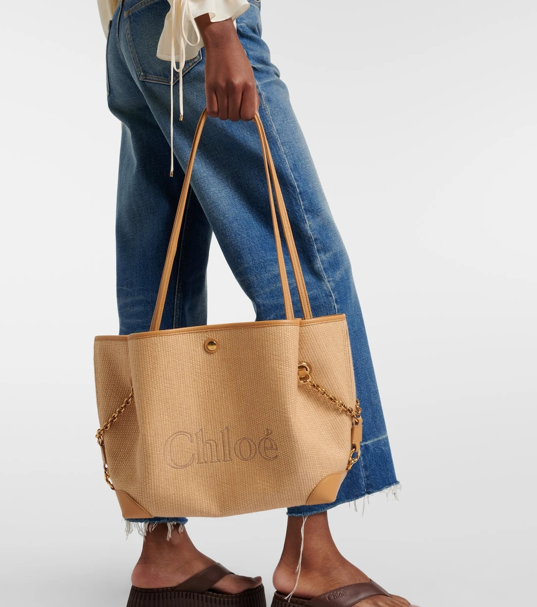 Chloé - Chloé Clover Medium raffia-effect tote bag