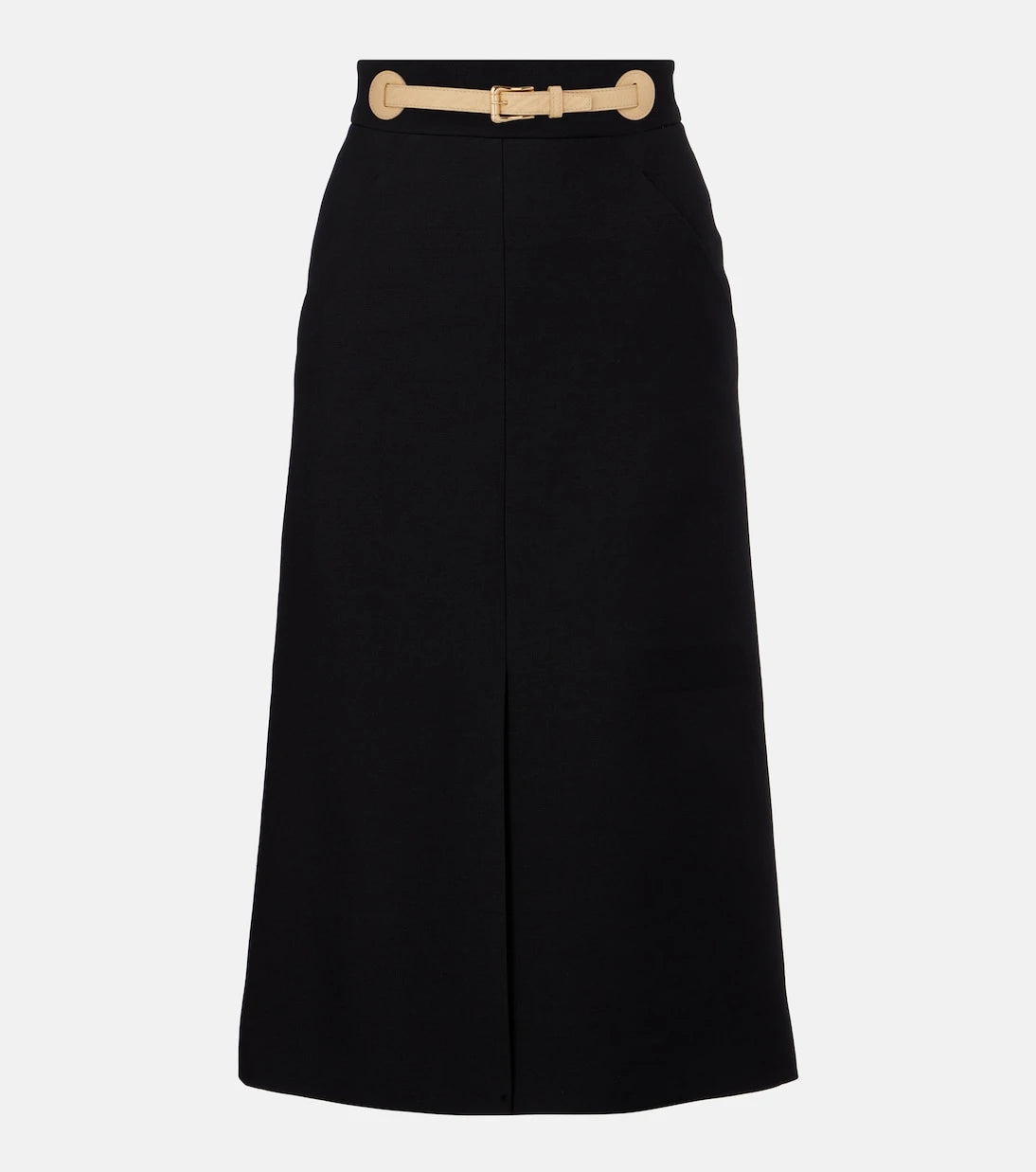 Valentino - Belted wool and silk midi skirt