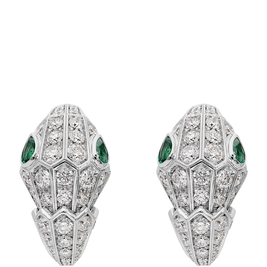 Bvlgari White Gold, Diamond and Emerald Serpenti Earrings