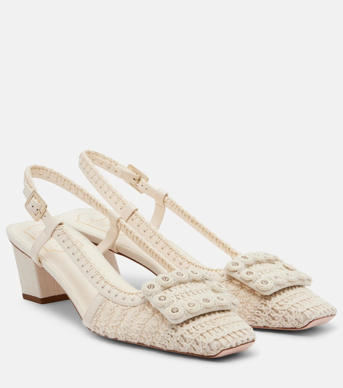 Roger Vivier - Belle Vivier crochet and leather slingback pumps