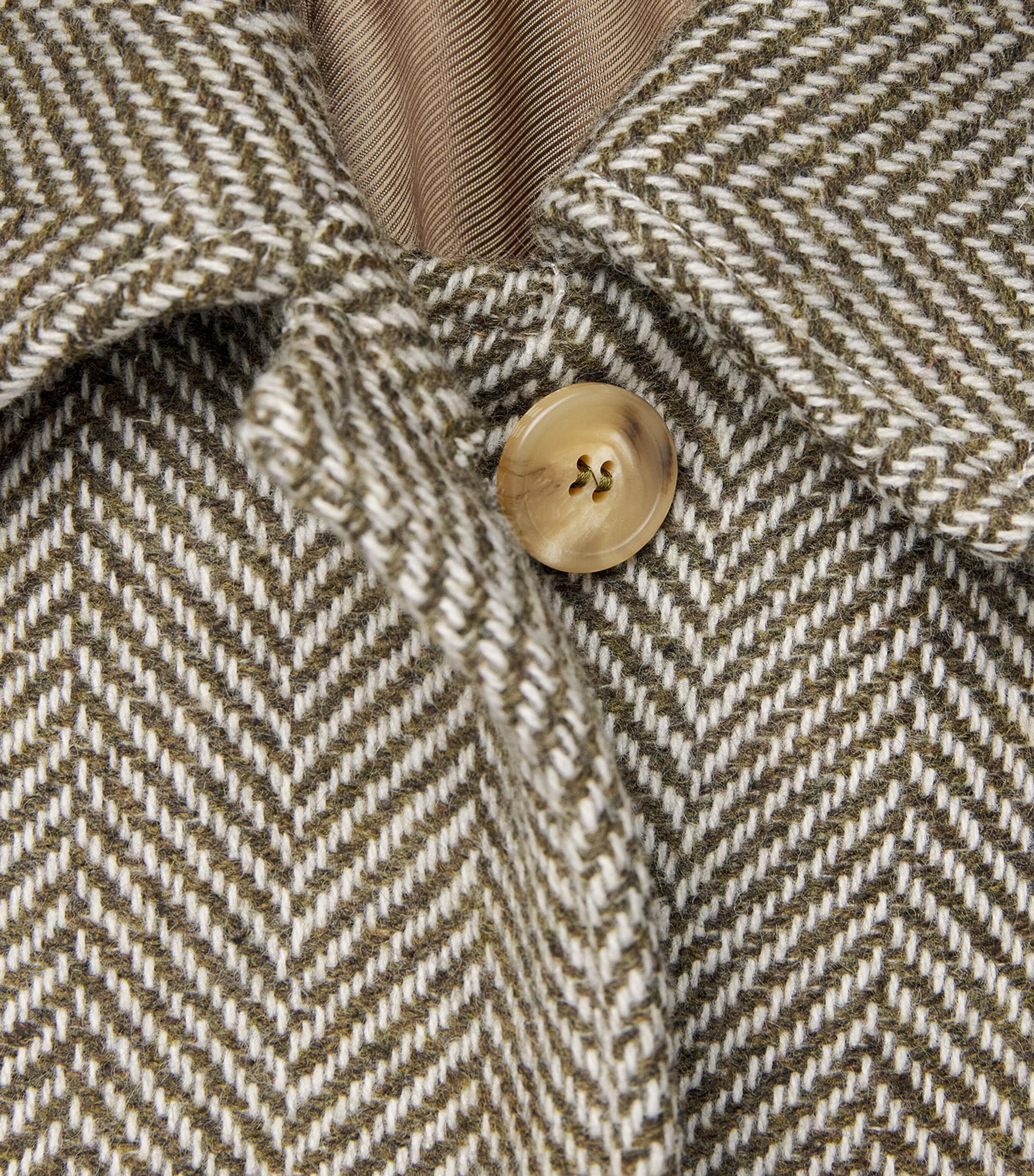 Green Wool-Blend Herringbone Coat