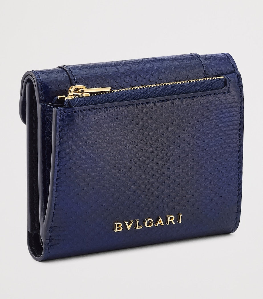 Bvlgari Blue Karung Leather Serpenti Forever Compact Wallet