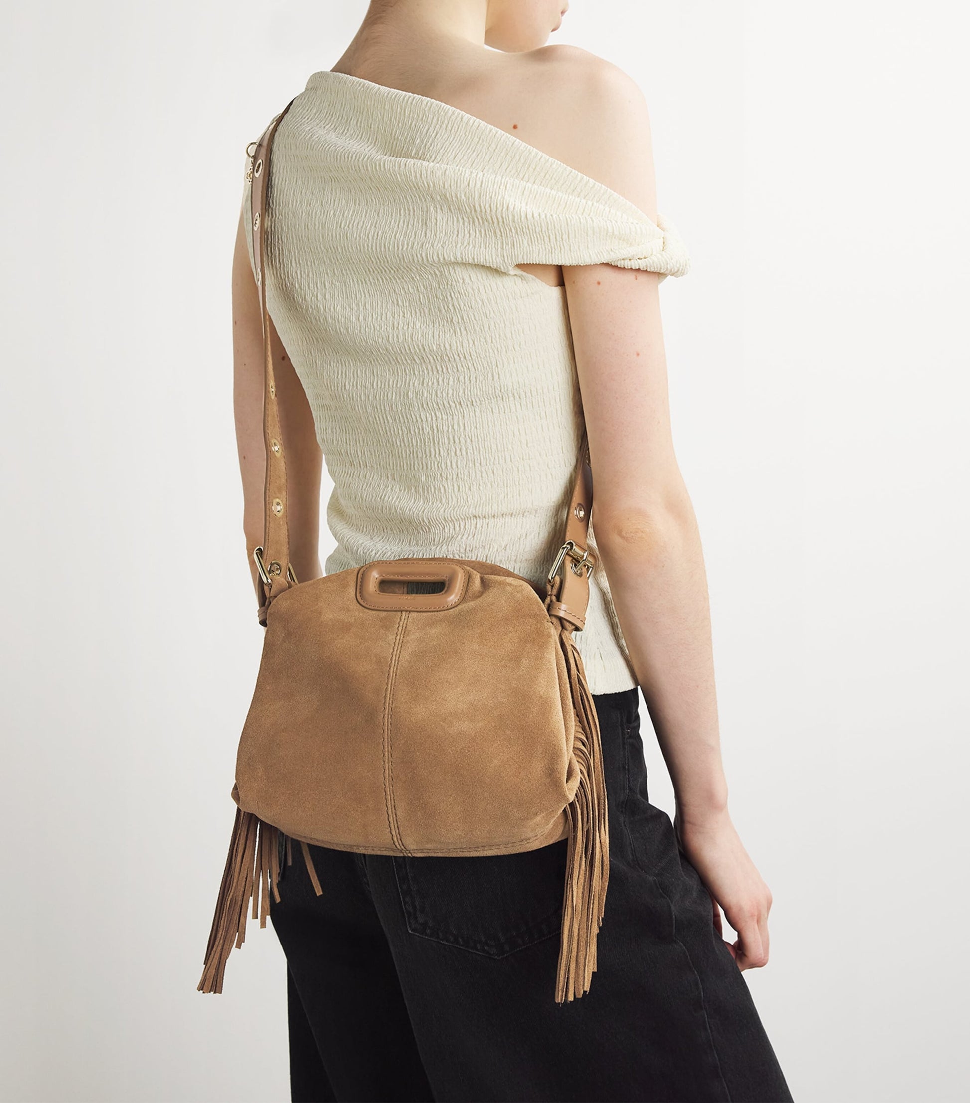 Maje Brown Mini Suede Miss M Shoulder Bag
