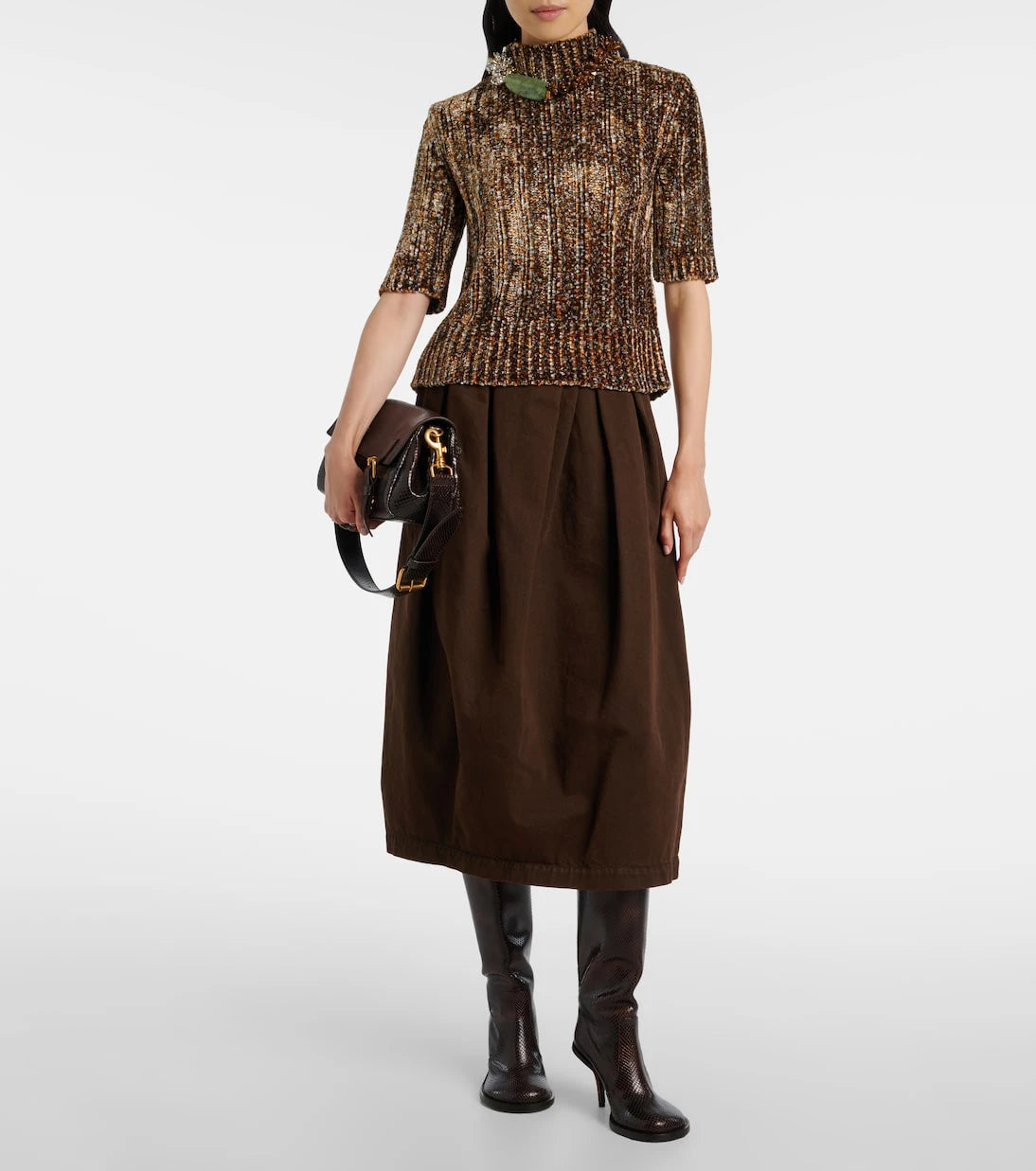 Dries Van Noten - Draped denim midi skirt
