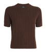 ME+EM Brown Merino Wool-Cashmere Cable-Knit T-Shirt