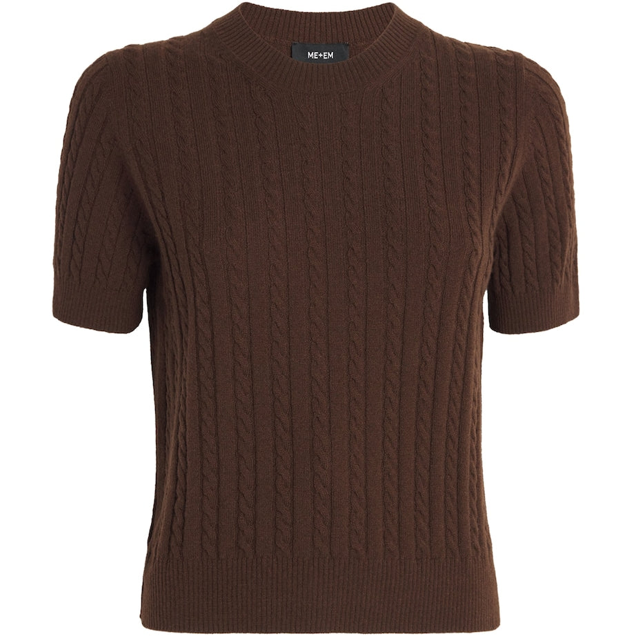 ME+EM Brown Merino Wool-Cashmere Cable-Knit T-Shirt