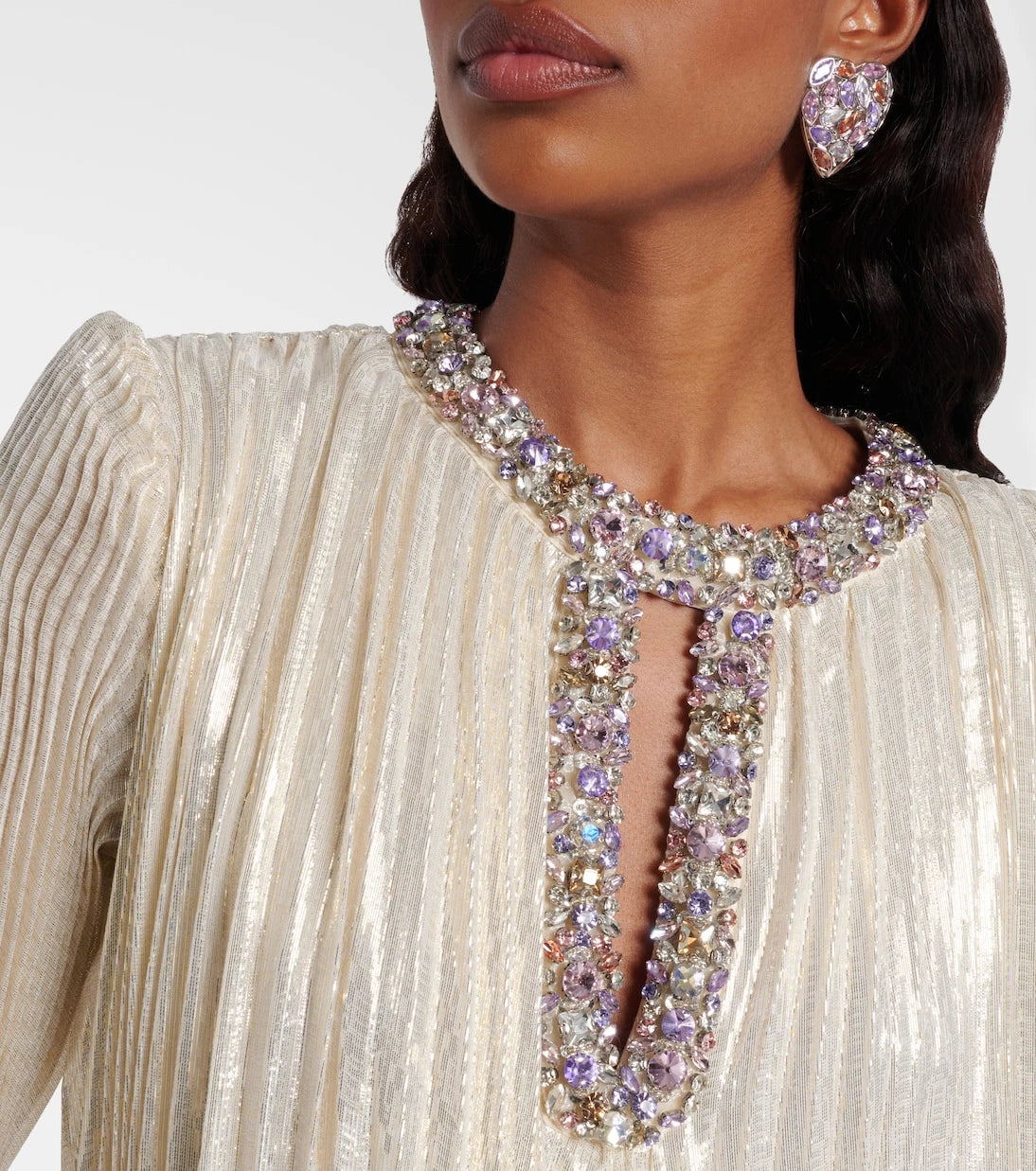 Self-Portrait - Embellished feather-trimmed silk-blend maxi dress