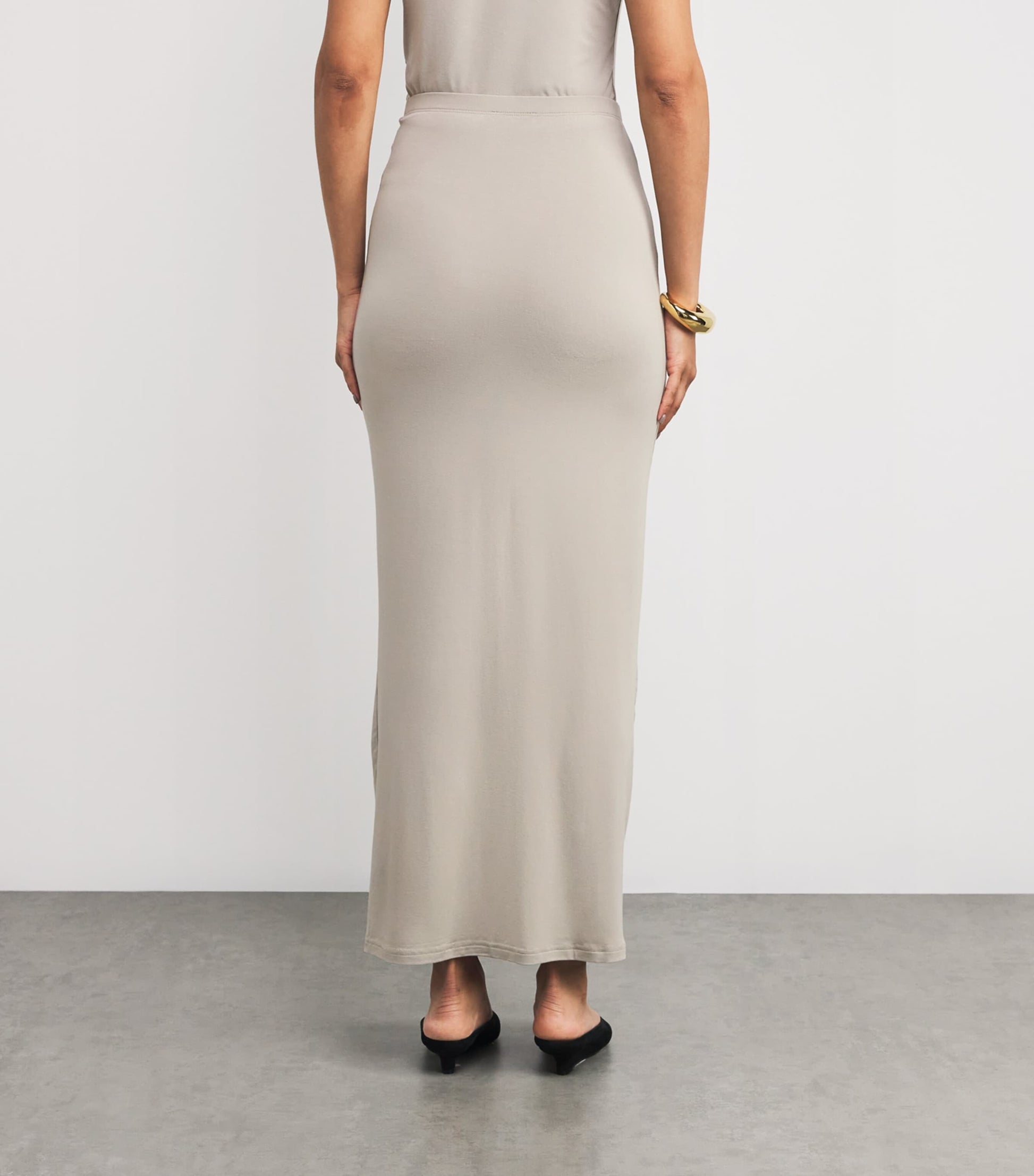 Good American Brown Stretch-Jersey Cut-Out Maxi Skirt