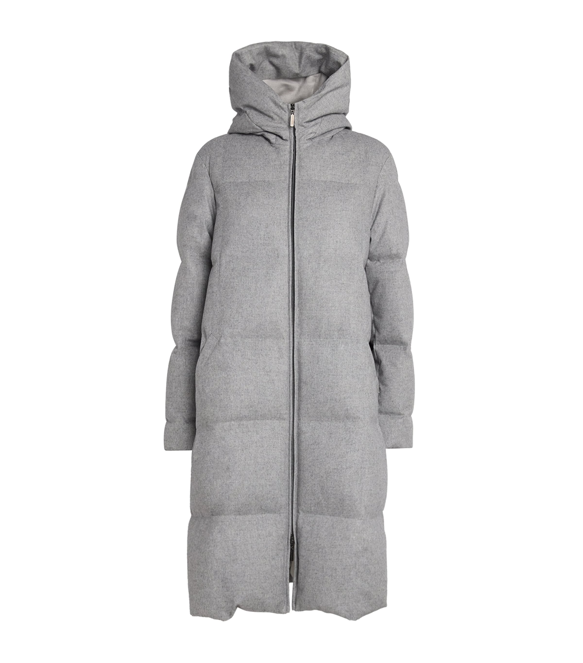 Grey Down-Silk-Cashmere Puffer Coat