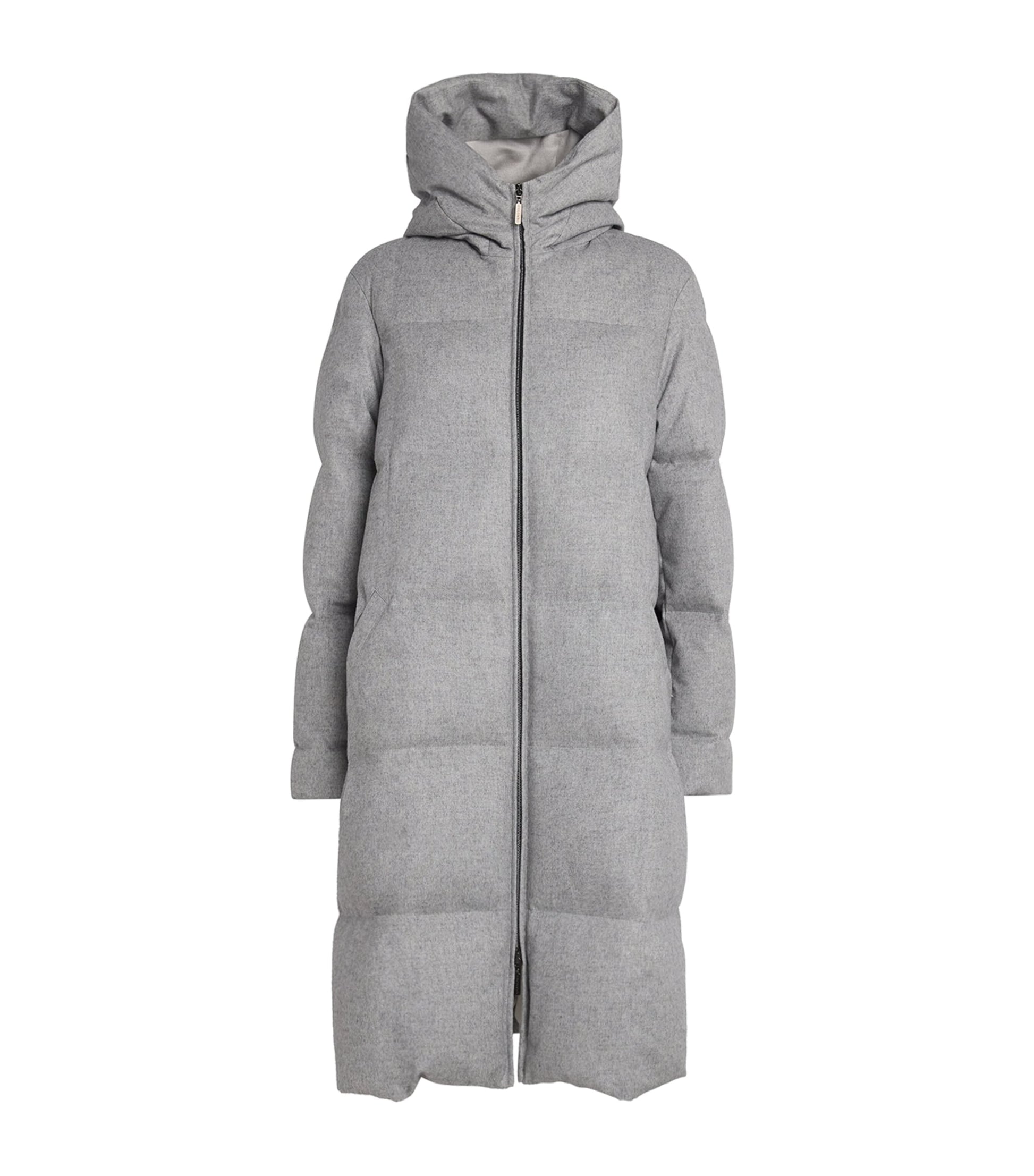 Grey Down-Silk-Cashmere Puffer Coat