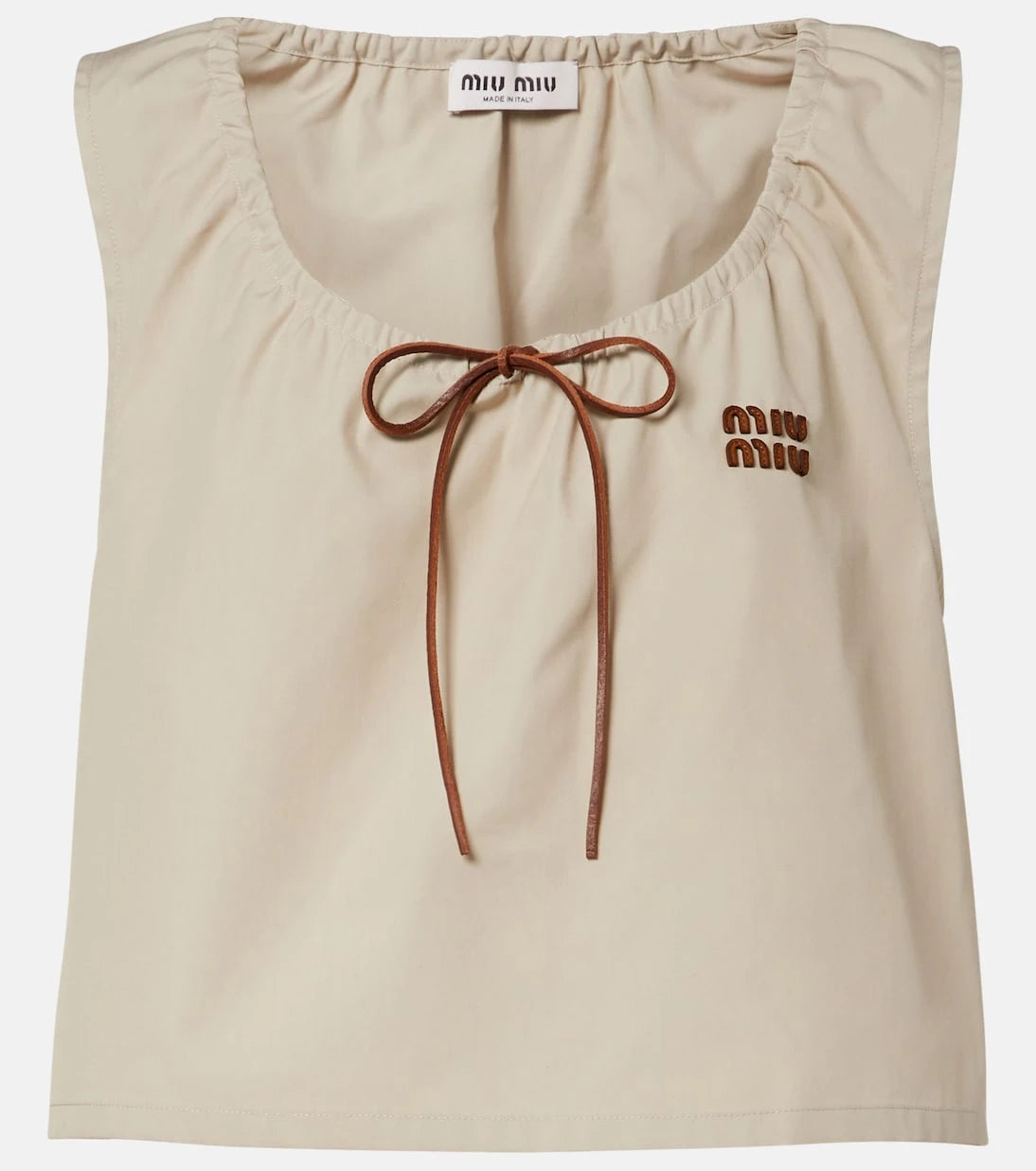 Miu Miu - Leather-trimmed cotton-blend crop top