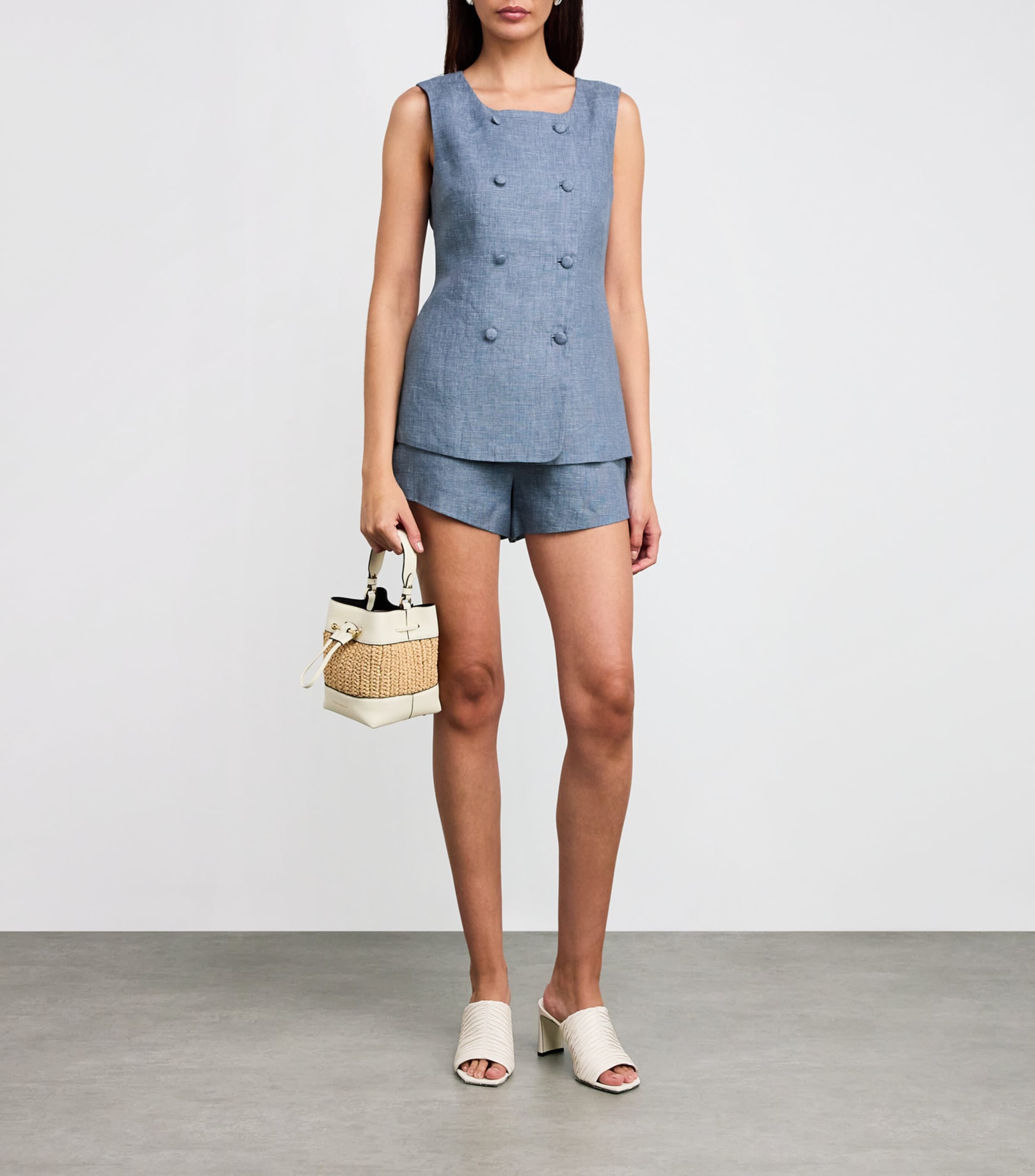 Posse Blue Linen Thea Tailored Shorts